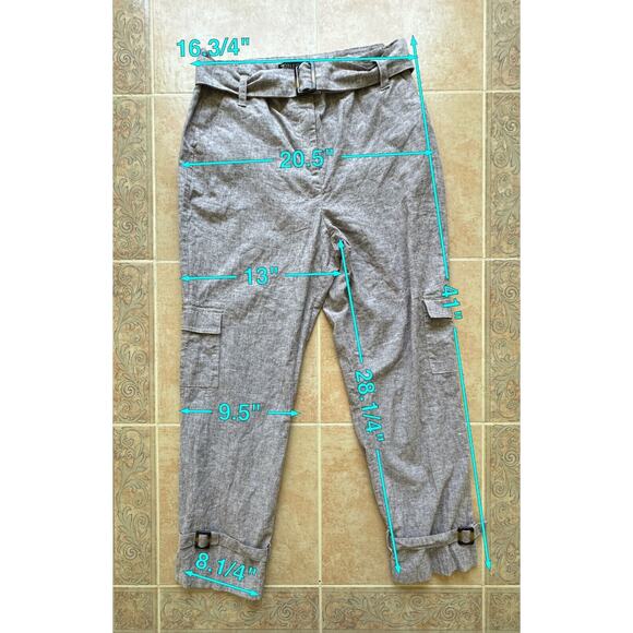 New without Tags! N  Y & Company 7th Ave Linen blend belt open leg Cargo Pant 12 - Picture 2 of 11